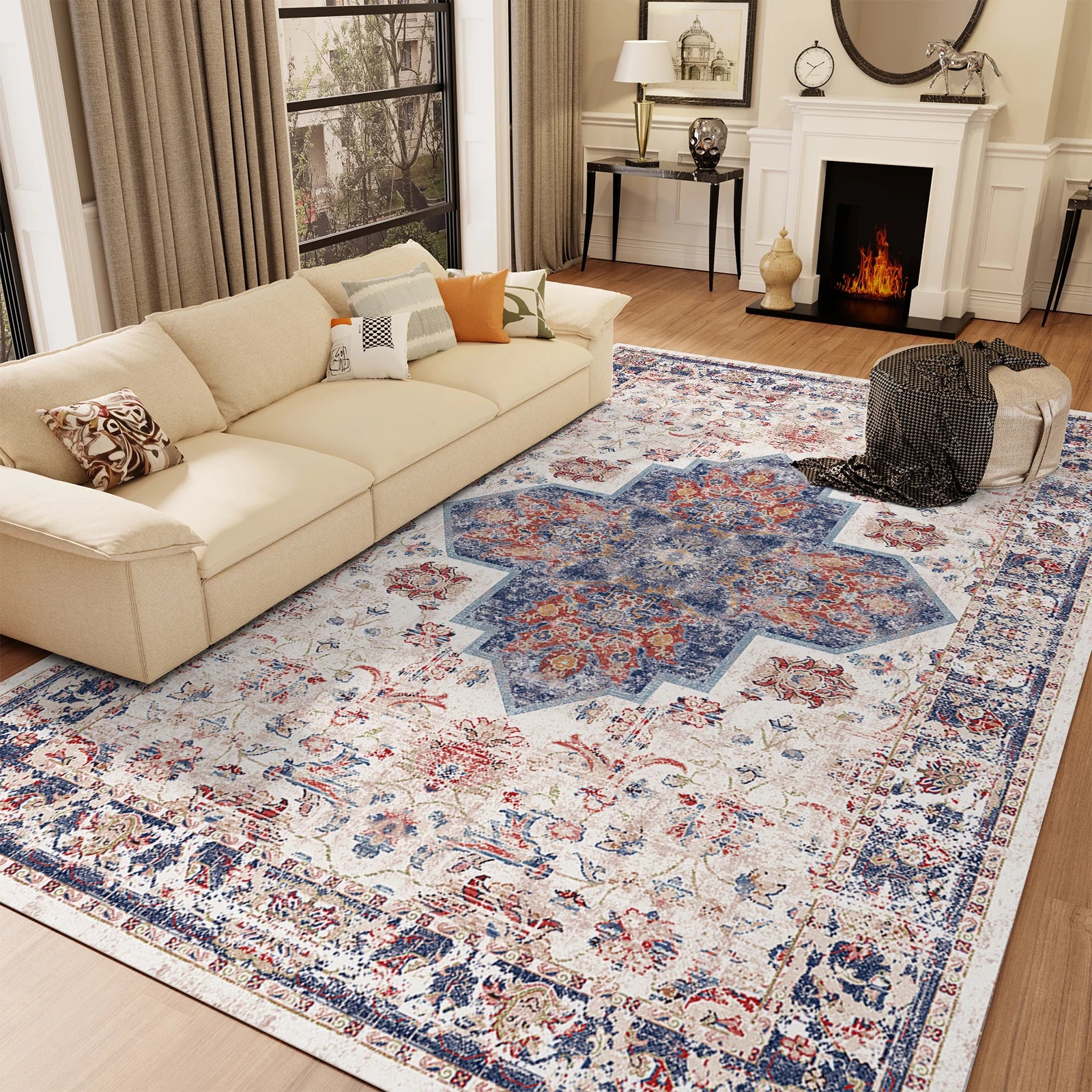 Retro Persian Sponge Carpet – Washable Non-Shedding Stain-Resistant Area Rug for Living Room & Home Décor