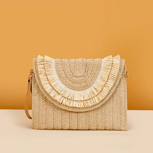 Women’s Raffia Straw Woven Bag – Handmade Summer Beach Shoulder & Crossbody Purse, Ladies’ Wrist Clutch & Handbag