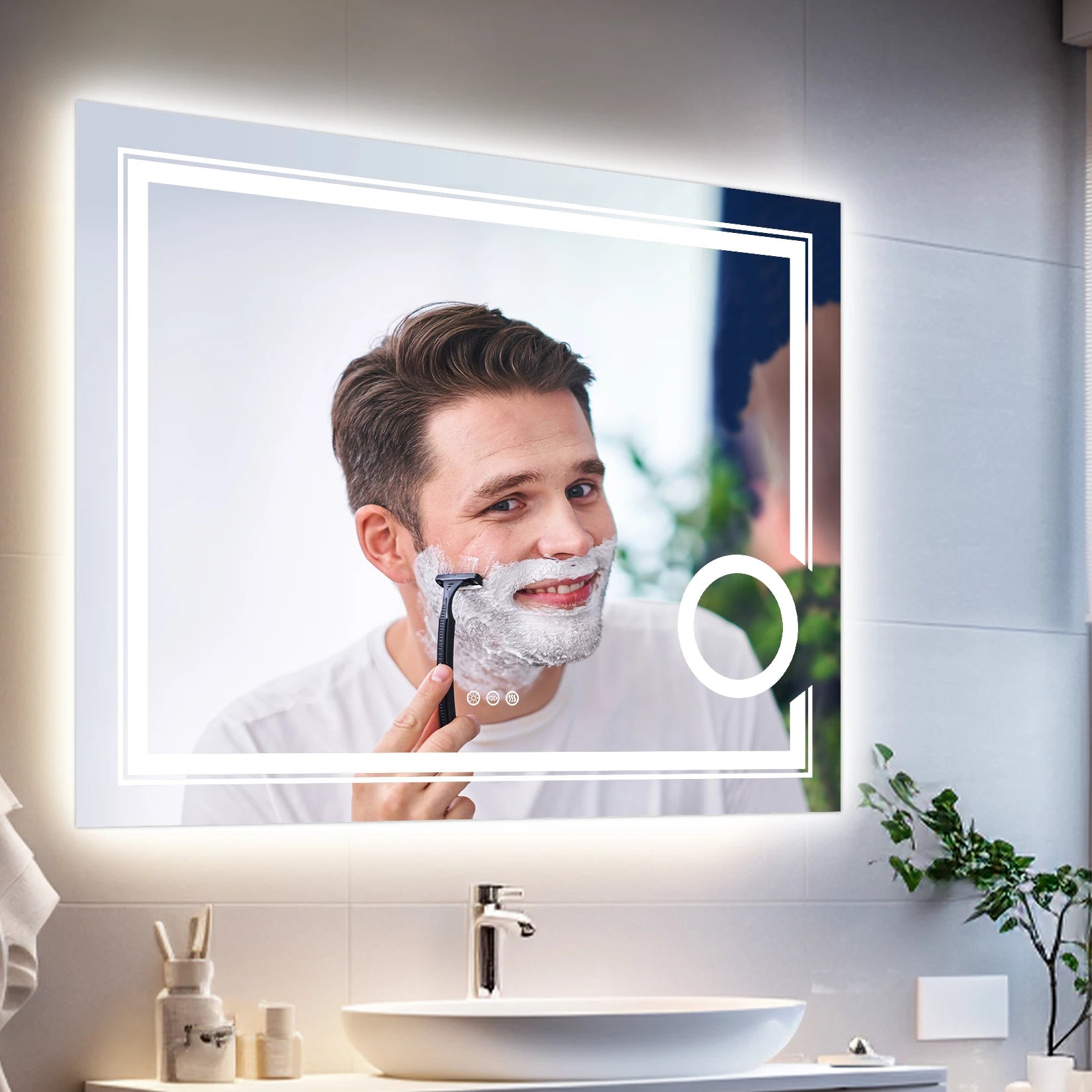 LUVODI Smart LED Wall-Mounted Bathroom Mirror with Magnifying & Anti-Fog Features