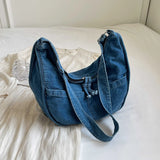 Denim Crescent Shoulder & Crossbody Bag for Women – Vintage Jean Tote Style for Work, Shopping & Travel