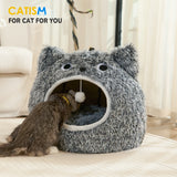 Catism Cat Head-Shaped Bed – Plush Hooded Cat House, Self-Warming Cozy Cave Pod for Indoor Cats & Small Dogs
