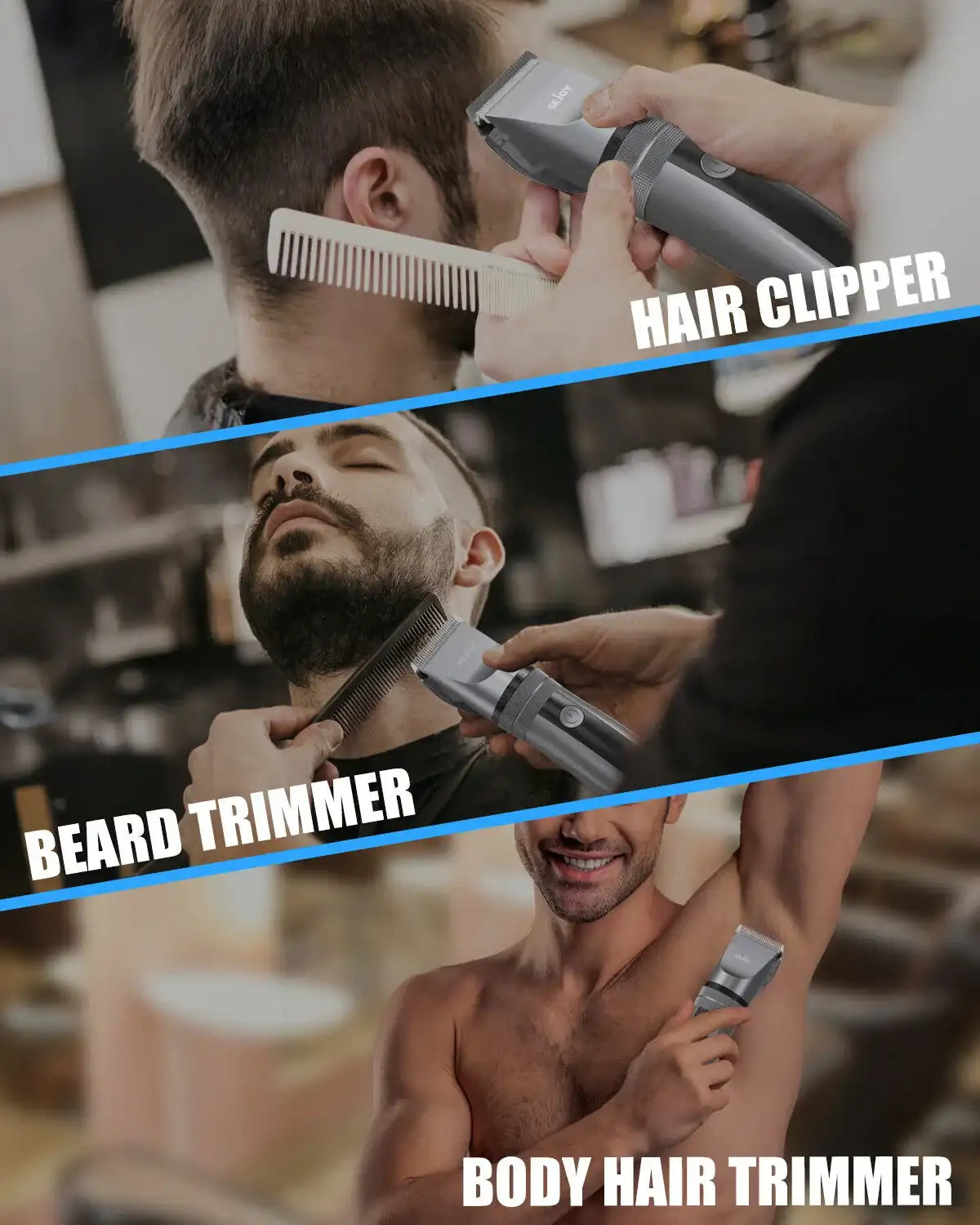 Sejoy Professional Electric Hair Trimmer – Cordless Men’s Hair Clipper & Beard Trimmer with Stainless Steel Blades & Quiet Motor
