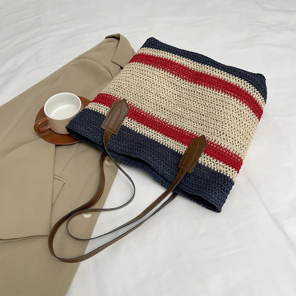 Straw Shoulder Bag for Women – Large Capacity Summer Beach Handbag with Zipper & Crossbody Strap 🏖️👜