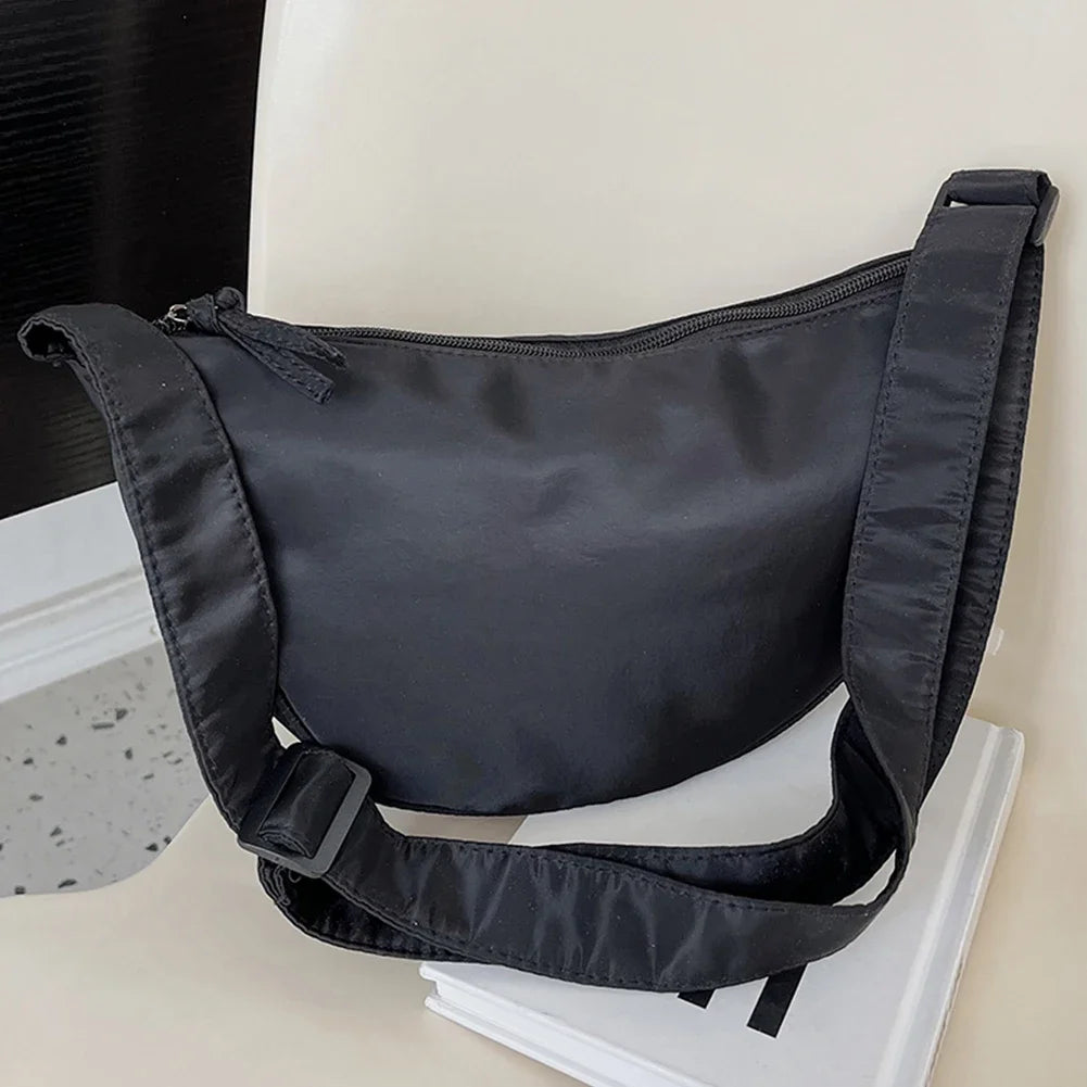 Women’s Crescent-Shape Nylon Shoulder & Crossbody Bag – Simple Elegant Daily Handbag
