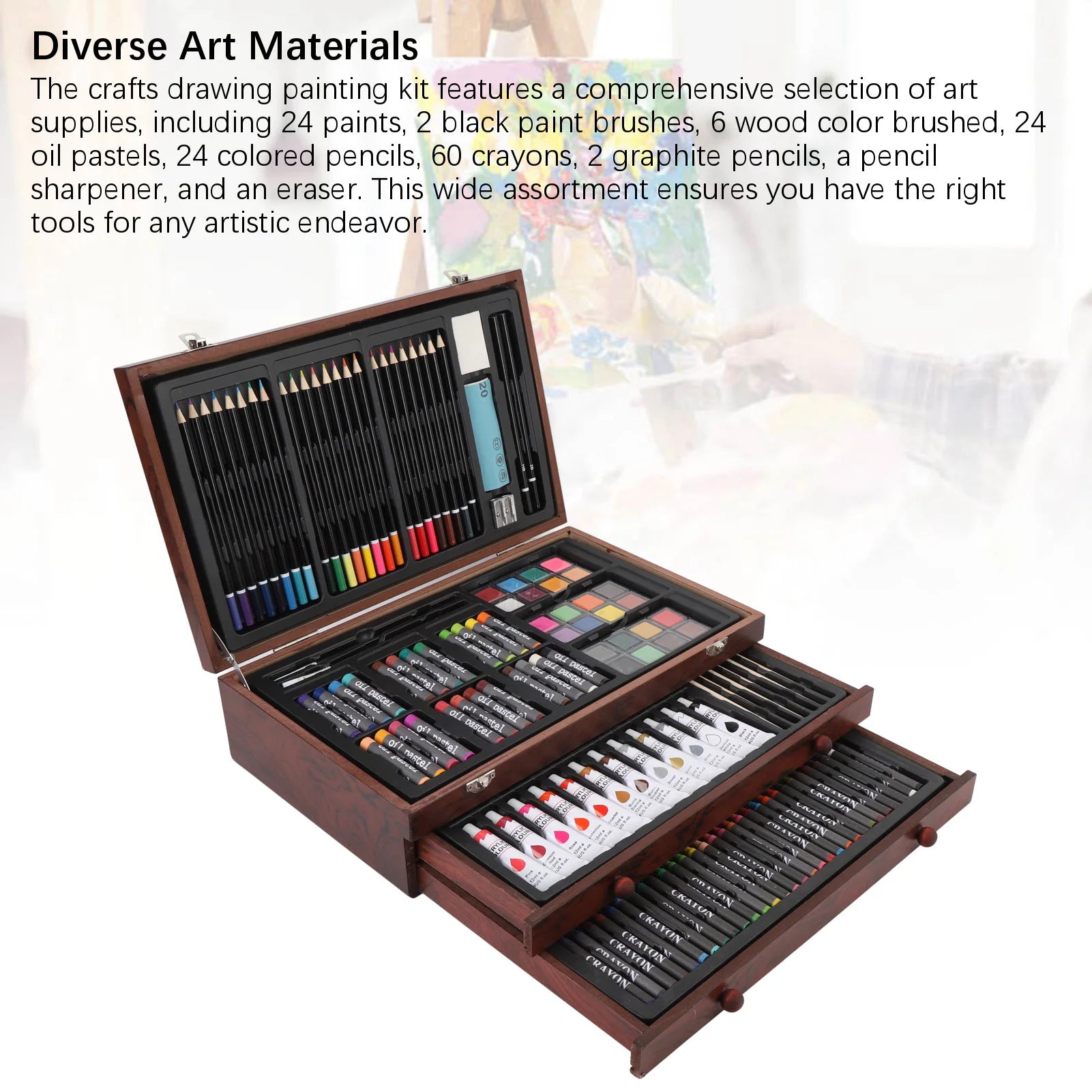 Premium Wooden Art Set — Multifunctional Sketching & Painting Kit with Foldable Storage Box (School & Creative Projects) 🎨