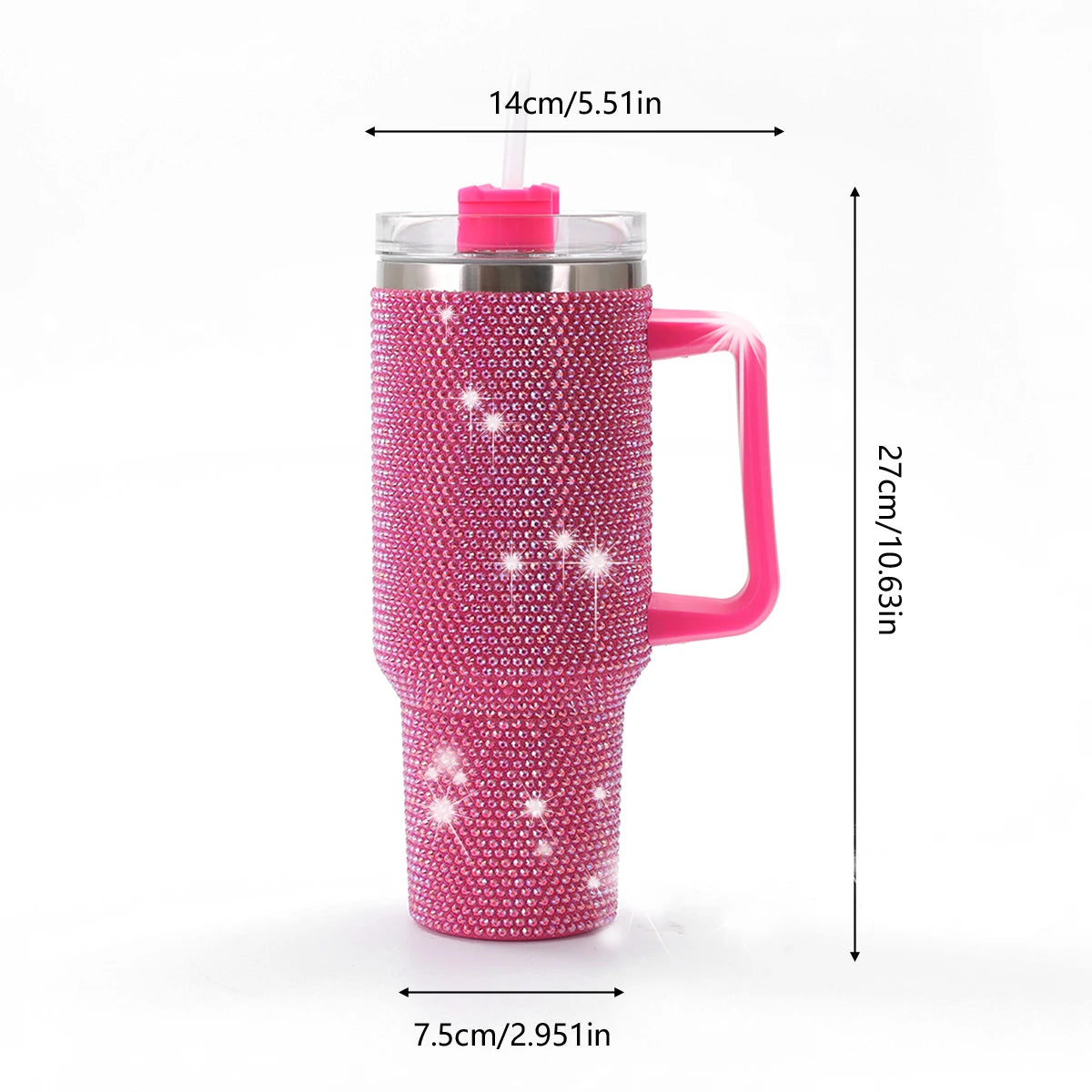Sparkling Studded Tumbler 40oz with Lid & Handle – Stainless Steel Insulated Car Cup