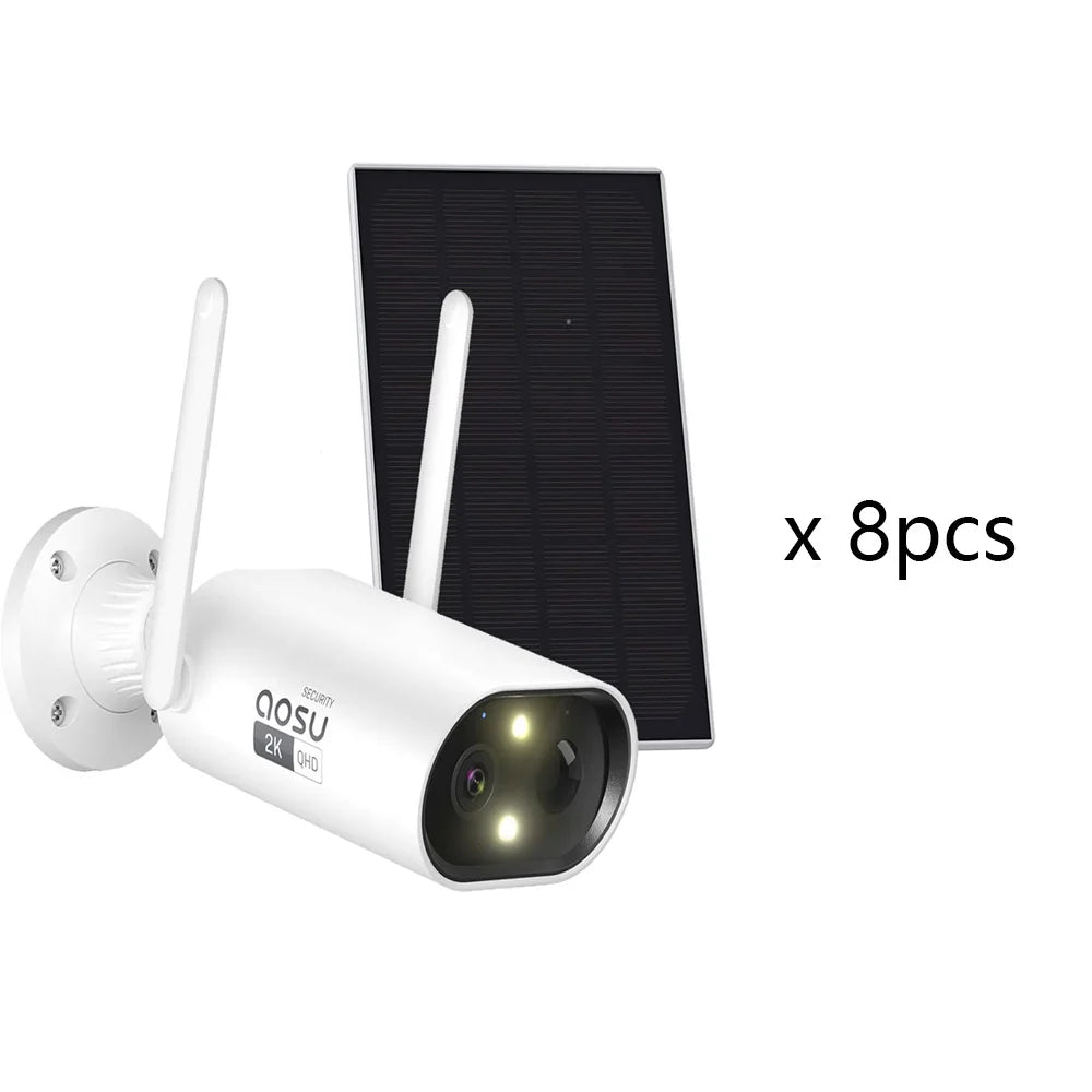 AOSU 3MP Wire-Free Solar Security Camera – Outdoor 100% Wireless CCTV with Built-In Battery, Night Vision & 2-Way Audio (4/8/12PCS Set)