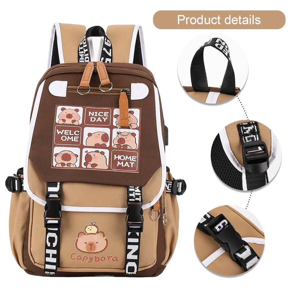 Capybara Laptop Backpack – Fun School Rucksack with 1 Main Compartment