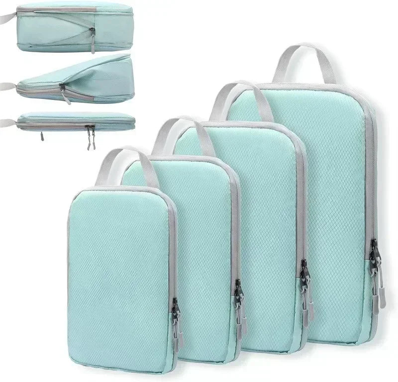 4-Piece Compression Packing Cube Bag Set – Travel & Luggage Storage Organisers with Shoe Bag, Waterproof Mesh & Zipper