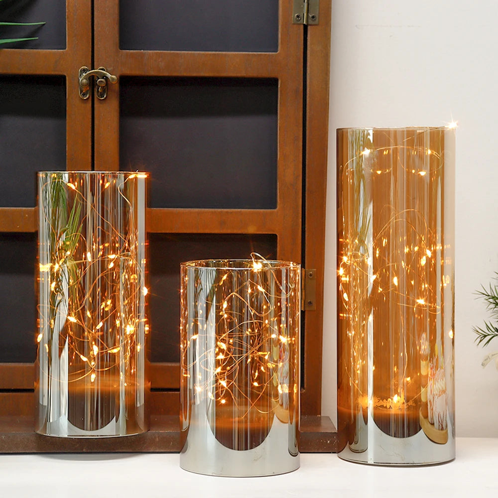 3-Piece Glass Flameless LED Candle Set – Battery-Powered Fairy Light Candles with Remote Control | Elegant Decorative Table Lamps