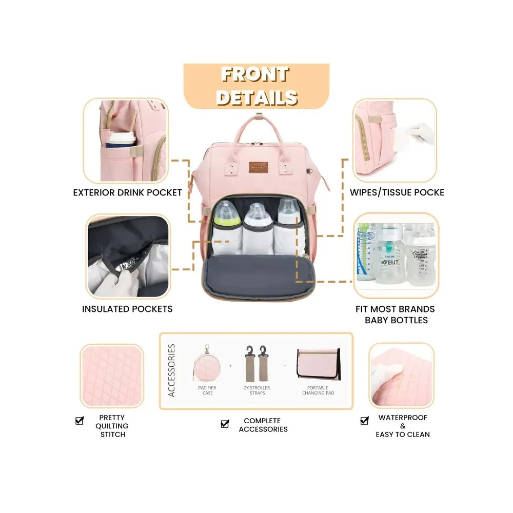 Diaper Bag Backpack with Changing Pad & Pacifier Case – Waterproof Travel Baby Bag for Moms & Dads | Large Capacity Diaper Backpack