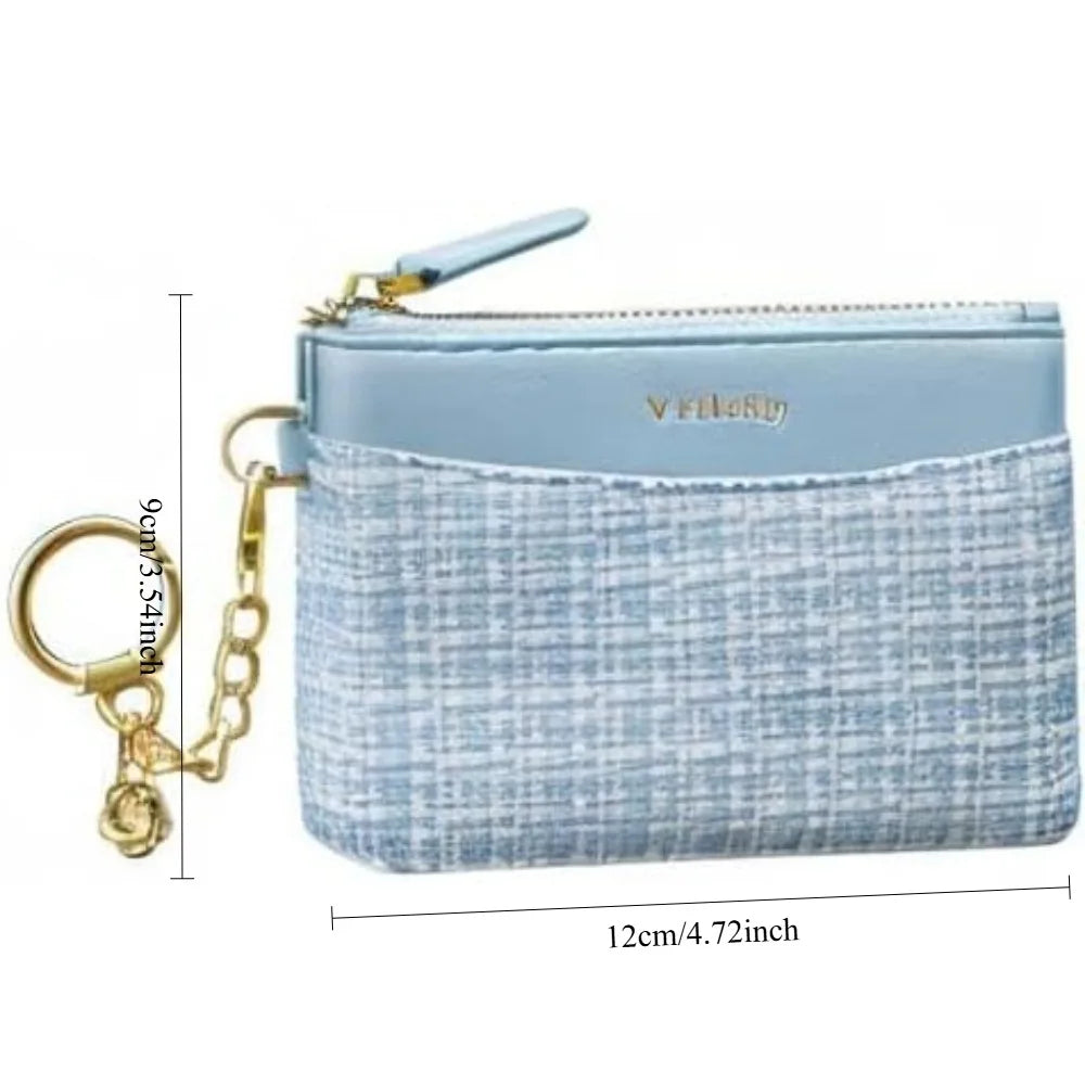Slim Coin Purse with Keychain – Minimalist RFID Blocking Zipper Pouch & Card Wallet for Women