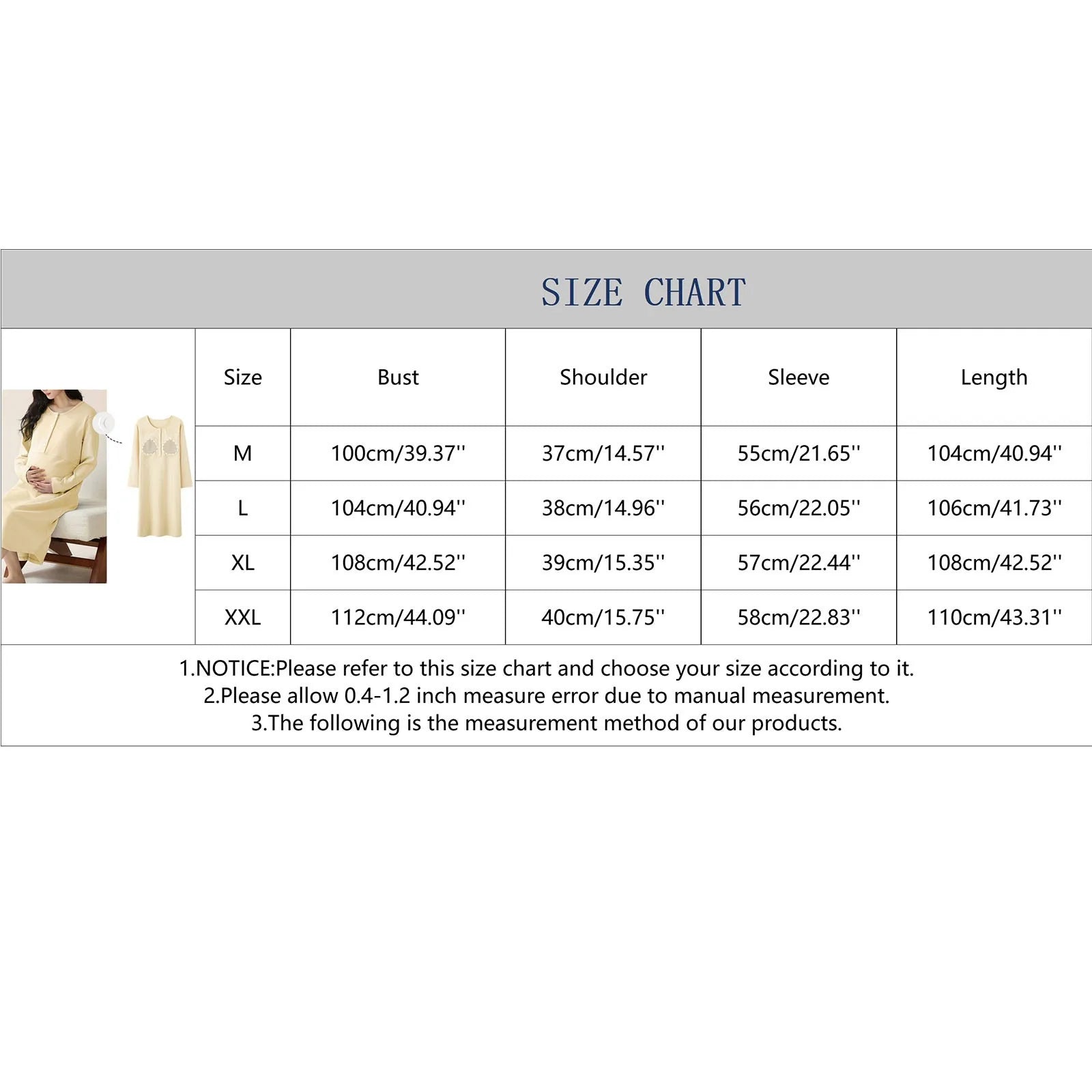 Women’s Maternity Winter Pajama Dress – Cotton Long Sleeve Nursing Clothes with Front Opening, Casual Homewear