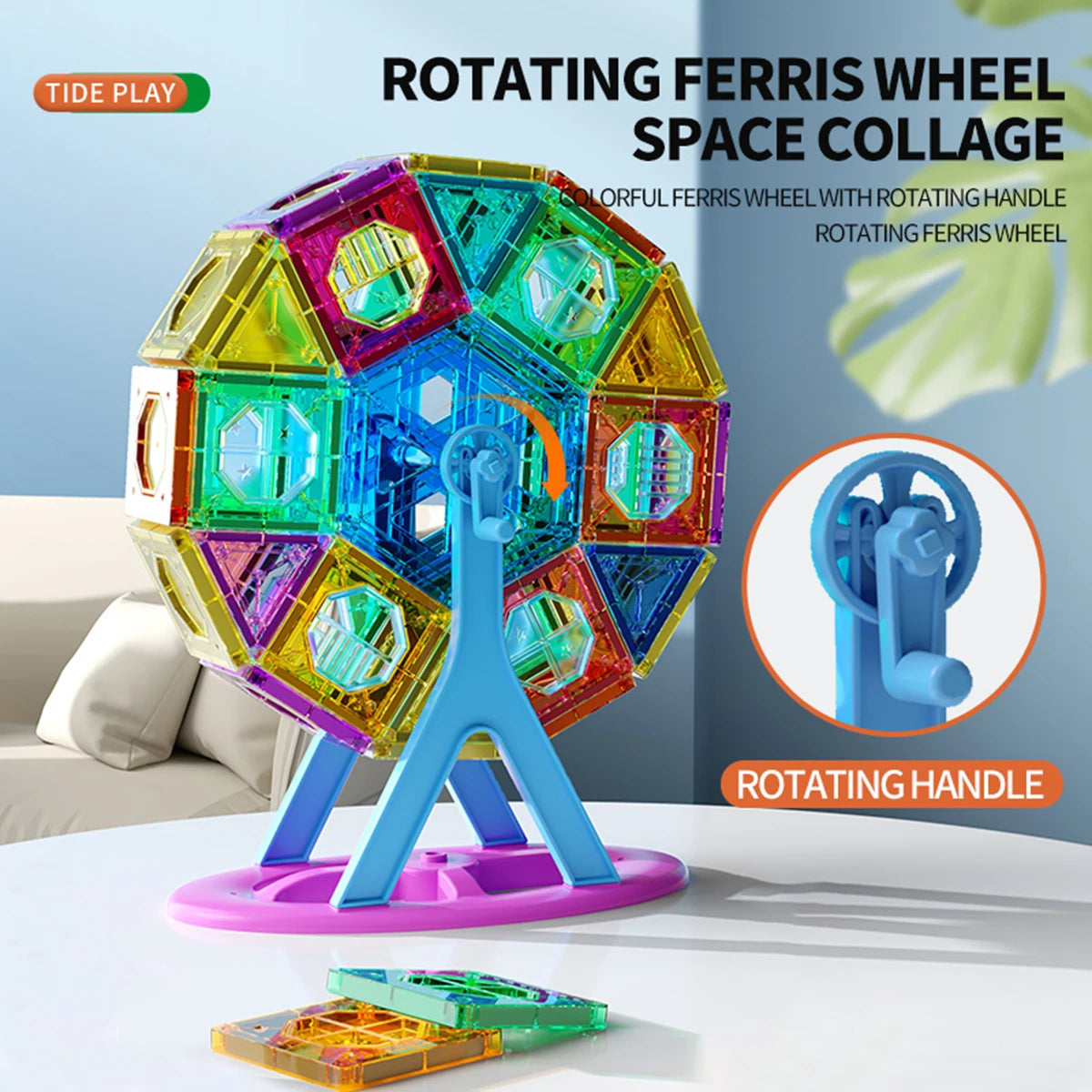 Magnetic Ferris Wheel Tile Building Set – Preschool Montessori STEM Toy, Creative Classroom Starter Kit with Magnetic Blocks