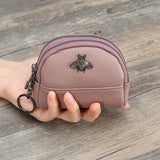 Cute Bee Decor Women’s Leather Coin Purse – Small 2-Zipper Wallet with Keychain Ring