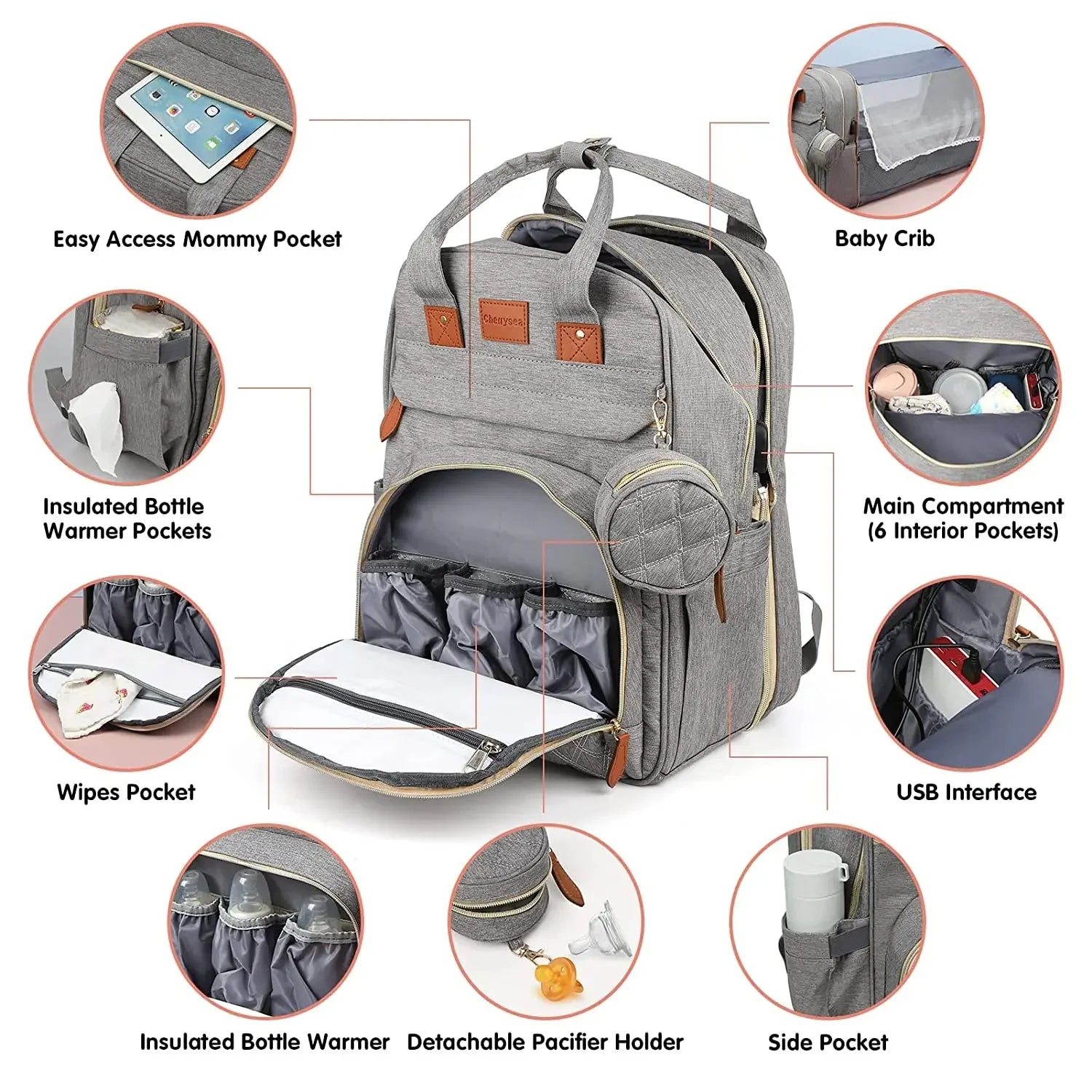 3-in-1 Diaper Bag Backpack with Foldable Baby Bed – Waterproof Travel Baby Bag with USB Charging | Multi-Function Changing Bed Backpack