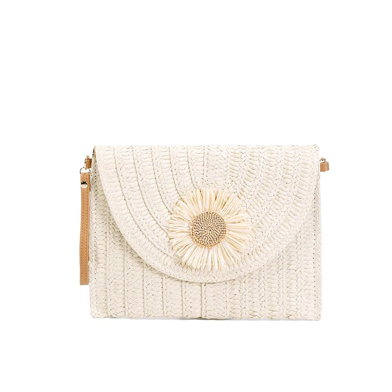 Women’s Raffia Straw Woven Bag – Handmade Summer Beach Shoulder & Crossbody Purse, Ladies’ Wrist Clutch & Handbag