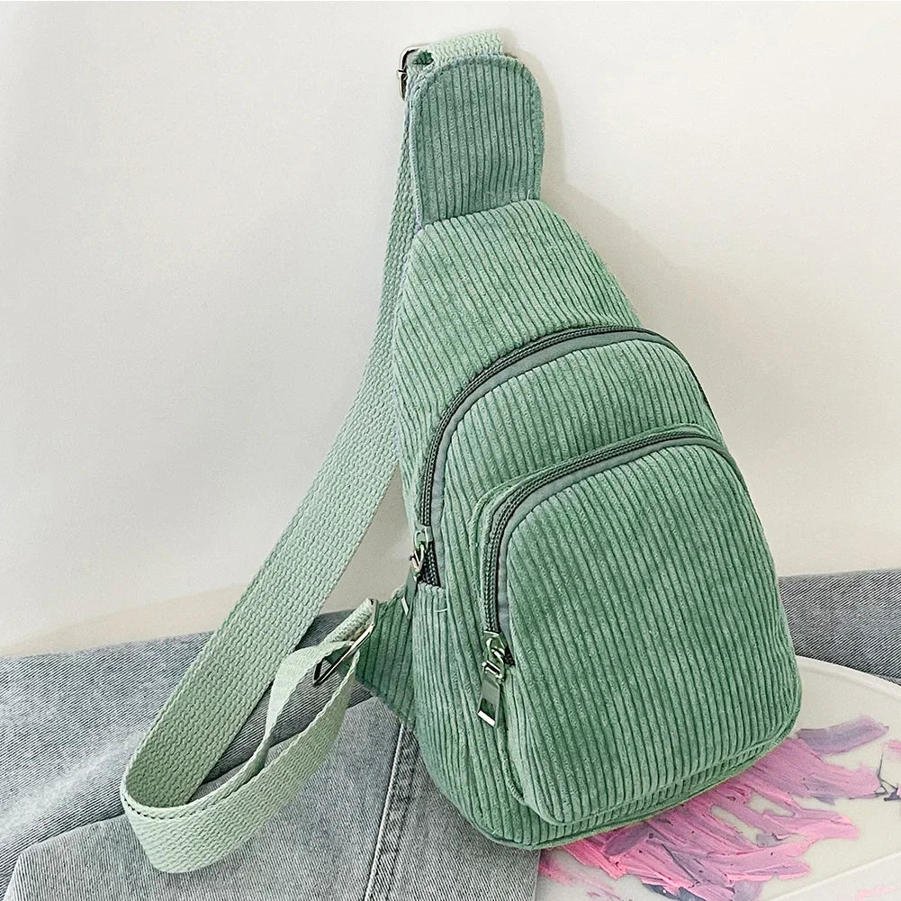 Women’s Corduroy Sling Waist Pack – Casual Solid Color Commute Bag with Adjustable Strap for Weekend & Vacation