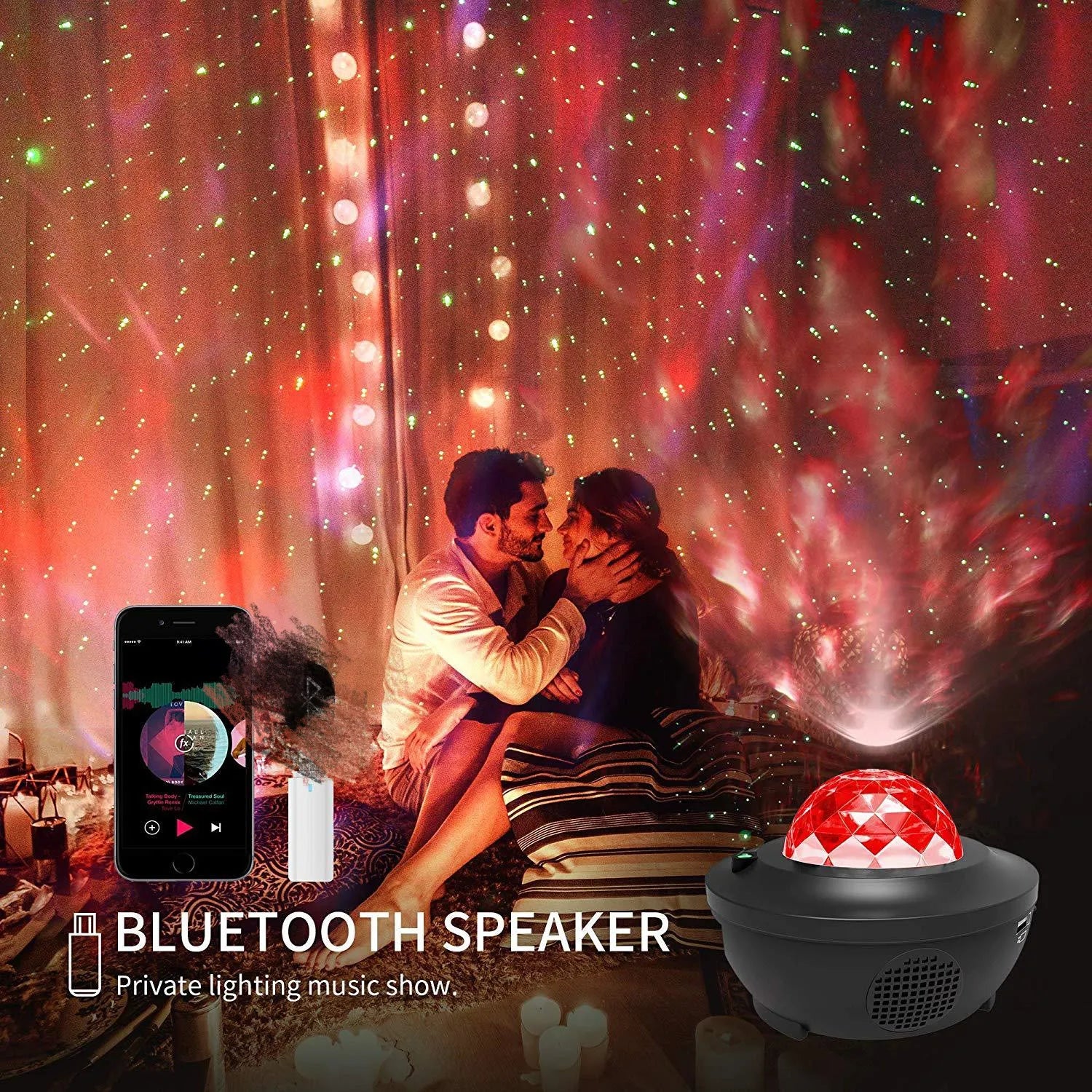 LED Starry Projector Night Light – Galaxy Star Lamp with Bluetooth Music Player, USB Powered Romantic Ocean Projector for Kids & Gifts