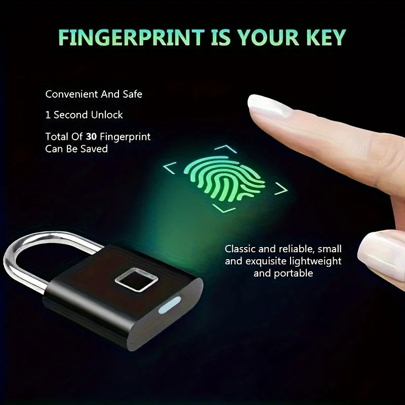 Mini Smart Fingerprint Padlock – Keyless USB-Rechargeable Anti-Theft Lock for Luggage & Suitcases