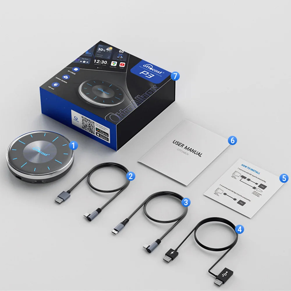 Ottocast P3 Android AI Box – Wireless CarPlay & Android Auto TV Box with HDMI Out, YouTube & Netflix Support
