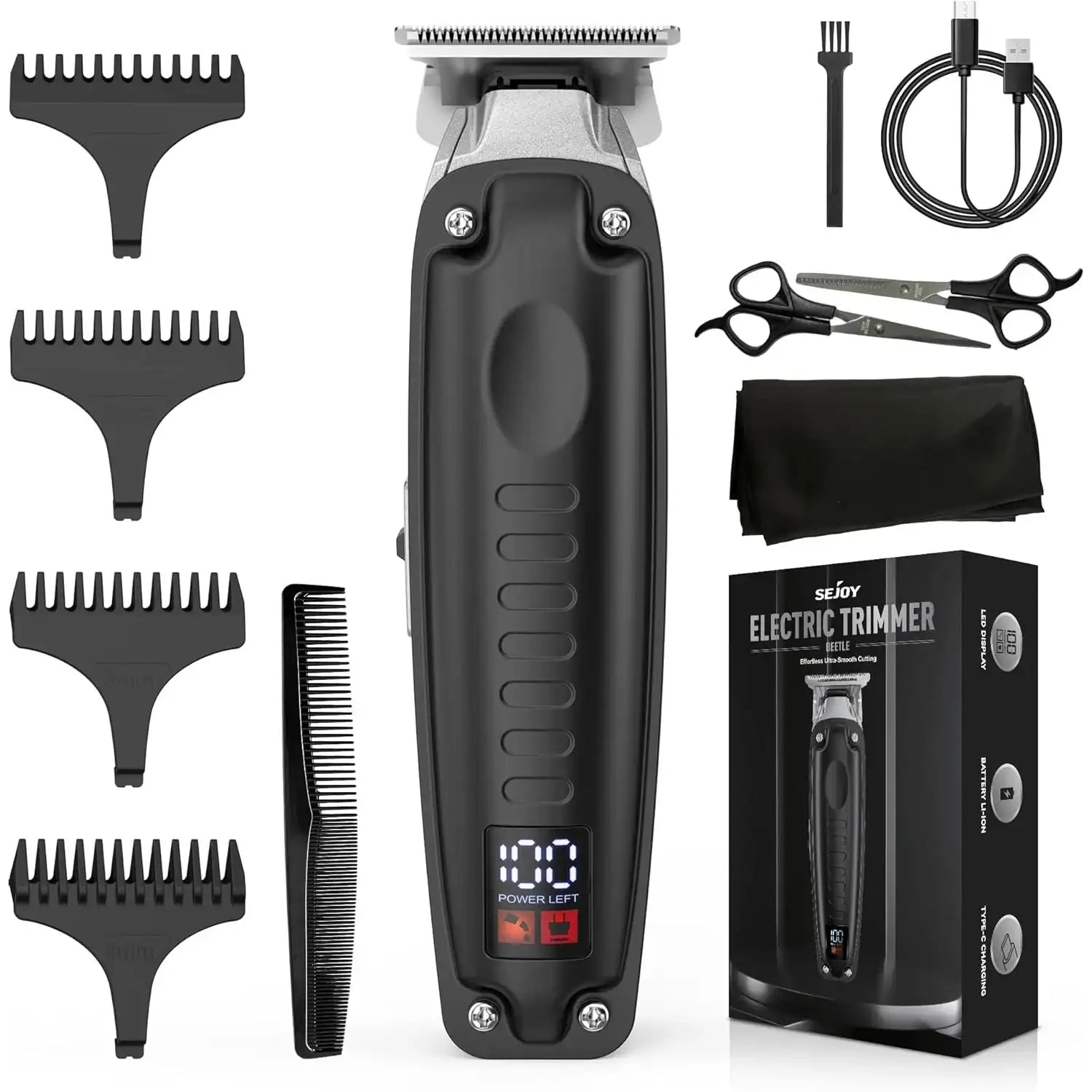 Sejoy Cordless Electric Hair Clippers Set for Men – Professional USB-Rechargeable Trimmer with LED Display & Self-Sharpening Blades