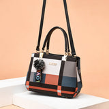 Elegant designer women’s handbag – PU leather crossbody messenger bag with top-handle tote design & fluffy keychain accessory