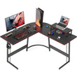 47″ Shaped Gaming & Computer Corner Desk – Carbon Fiber Surface with Monitor Stand for Home Office