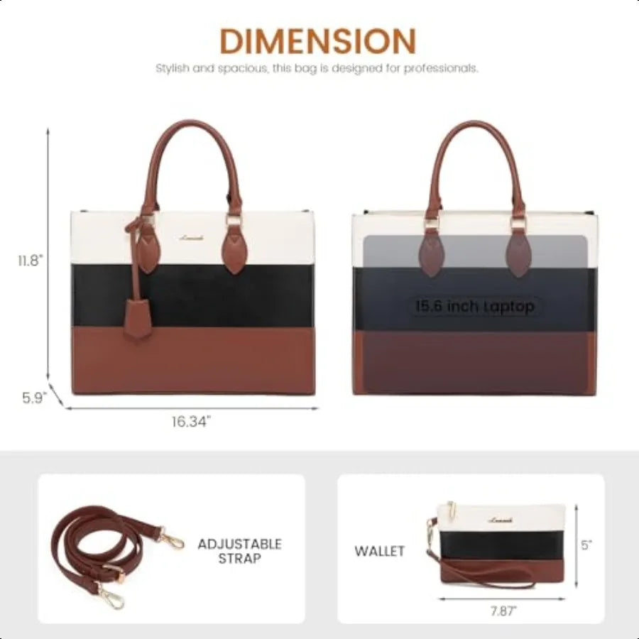 Women’s Laptop Tote Bag – 15.6″ Waterproof Work & Computer Bag with Clutch Purse, Large Capacity Shoulder Tote