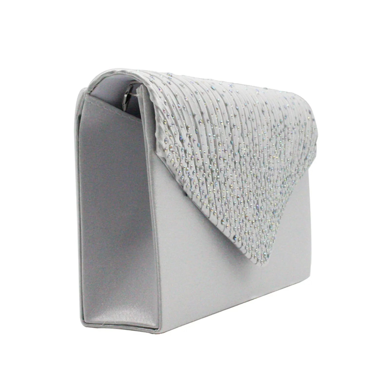 Women’s Satin Rhinestone Clutch – Elegant Evening Shoulder Bag with Thin Chain for Parties, Banquets & Weddings
