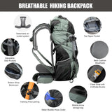 60L Internal Frame Hiking Backpack with Rain Cover – Large Capacity Outdoor Adventure Pack