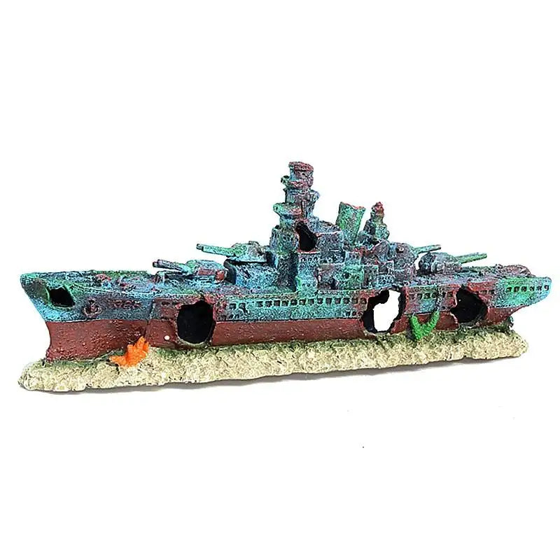 AquaFort Warship Wreck Aquarium Ornament – Realistic Shipwreck Cave Decoration for Fish Tanks