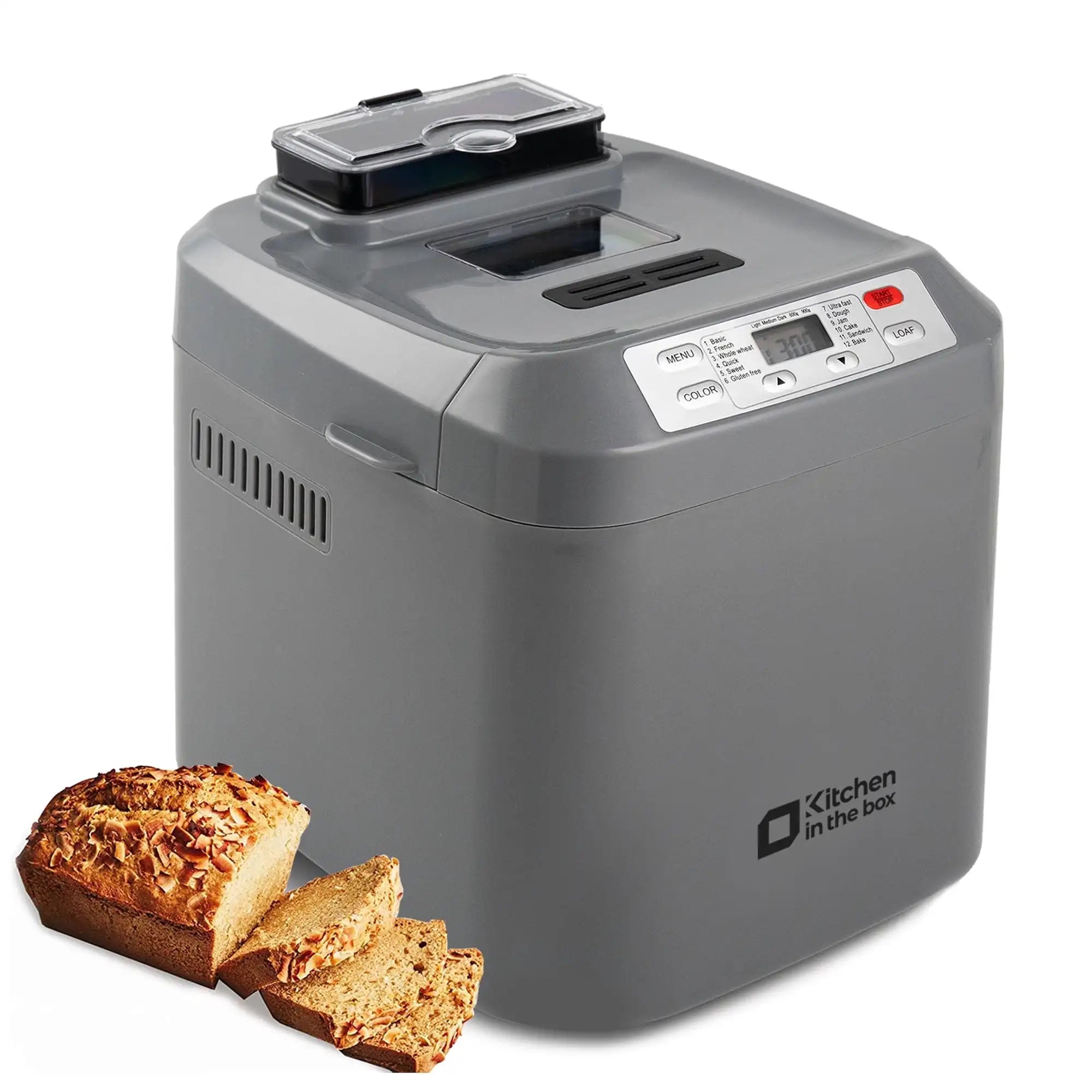 Kitchen in the Box 2LB Bread Machine – 12 Presets, Auto Fruit & Nut Dispenser, Gluten-Free Bread Maker