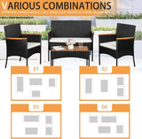 “4-Piece Outdoor Wicker Patio Furniture Set – Loveseat, 2 Chairs & Coffee Table with White Cushions for Lawn & Backyard”