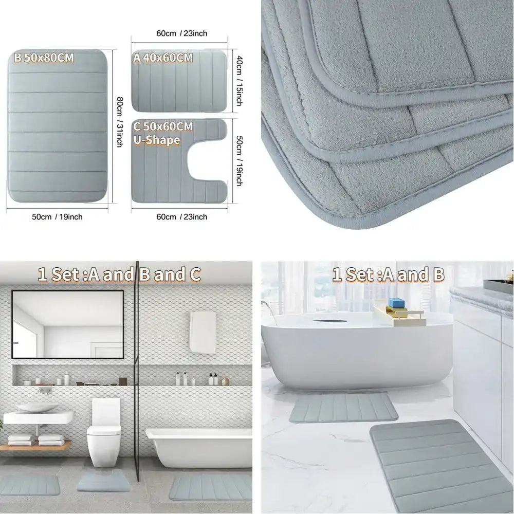 Super-Absorbent Memory Foam Bath Mat – Non-Slip Plush Bathroom Rug Floor Mat