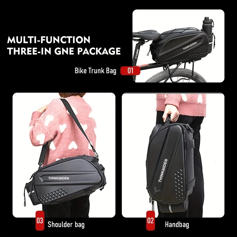 ThinkRider Hard Shell Bicycle Hunch Bag – 14L Large-Capacity Anti-Splash Rear Storage with Rain Cover for Cycling