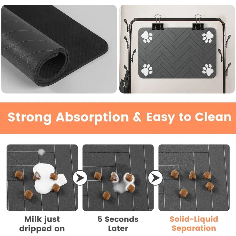 Pet Feeding Placemat – Waterproof Quick-Dry Mat with Rubber Backing for Dog & Cat Food and Water Bowls
