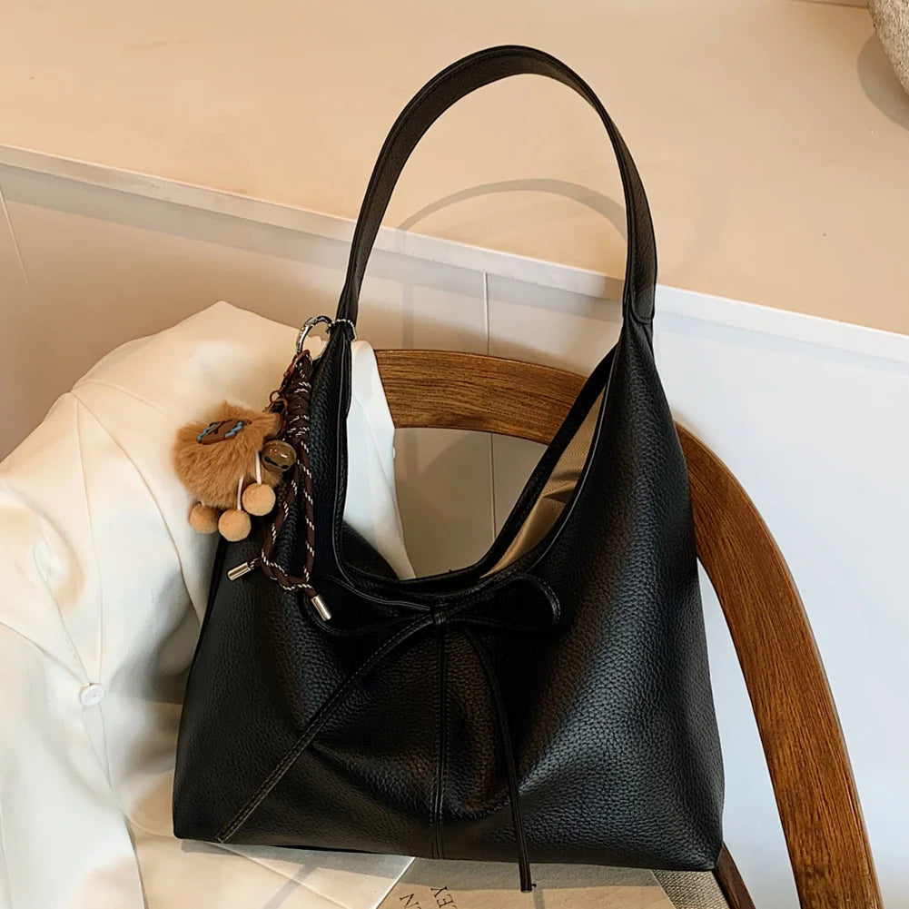 Women’s PU Leather Hobo Bag with Bow 🎀 – Trendy Solid Color Crescent Shoulder Bag & Mini Purse for Travel 💼✨