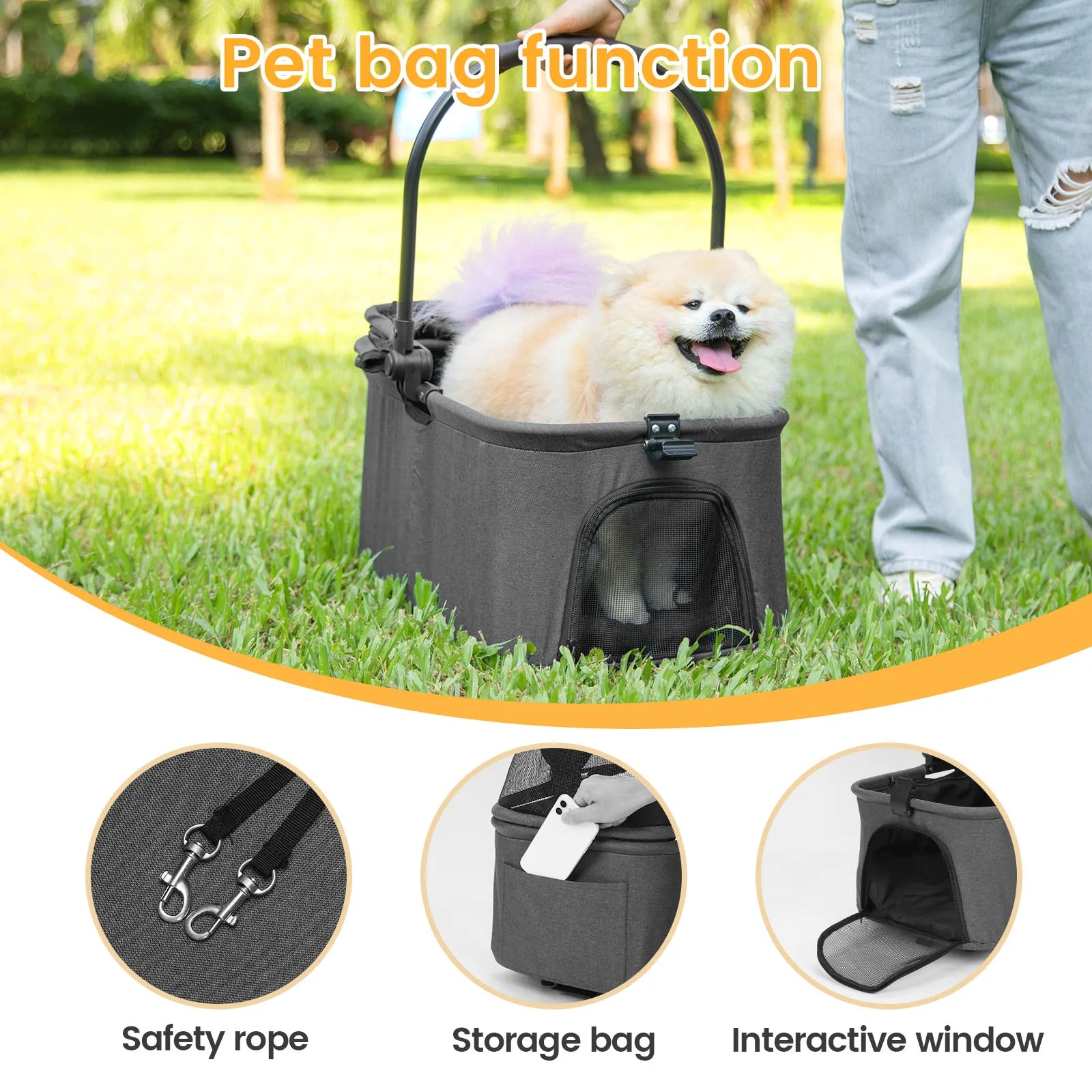 Wedyvko Luxury Detachable Pet Stroller & Rolling Carrier – Four-Wheeled Universal Dog Cart with Cup Holder and Travel Bag