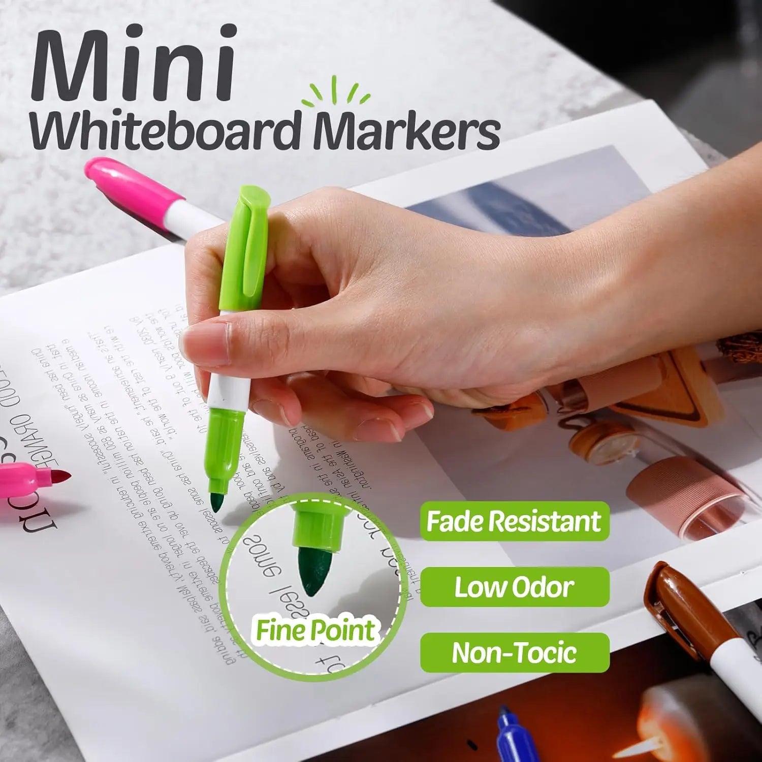 Mini Dry Erase Markers Fine Tip – 120-Pack with Clips, Low-Odor Erasable Whiteboard Pens (3.5")