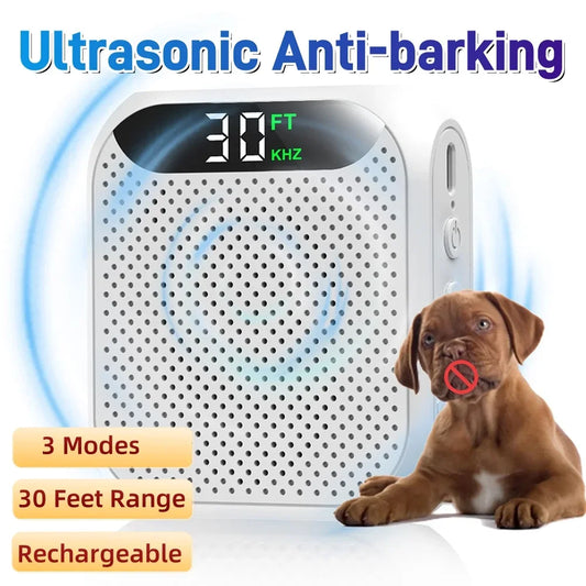 Ultrasonic Anti-Barking Device – Portable Dog Bark Control Trainer with 3 Modes, 30ft Range & Rechargeable Battery