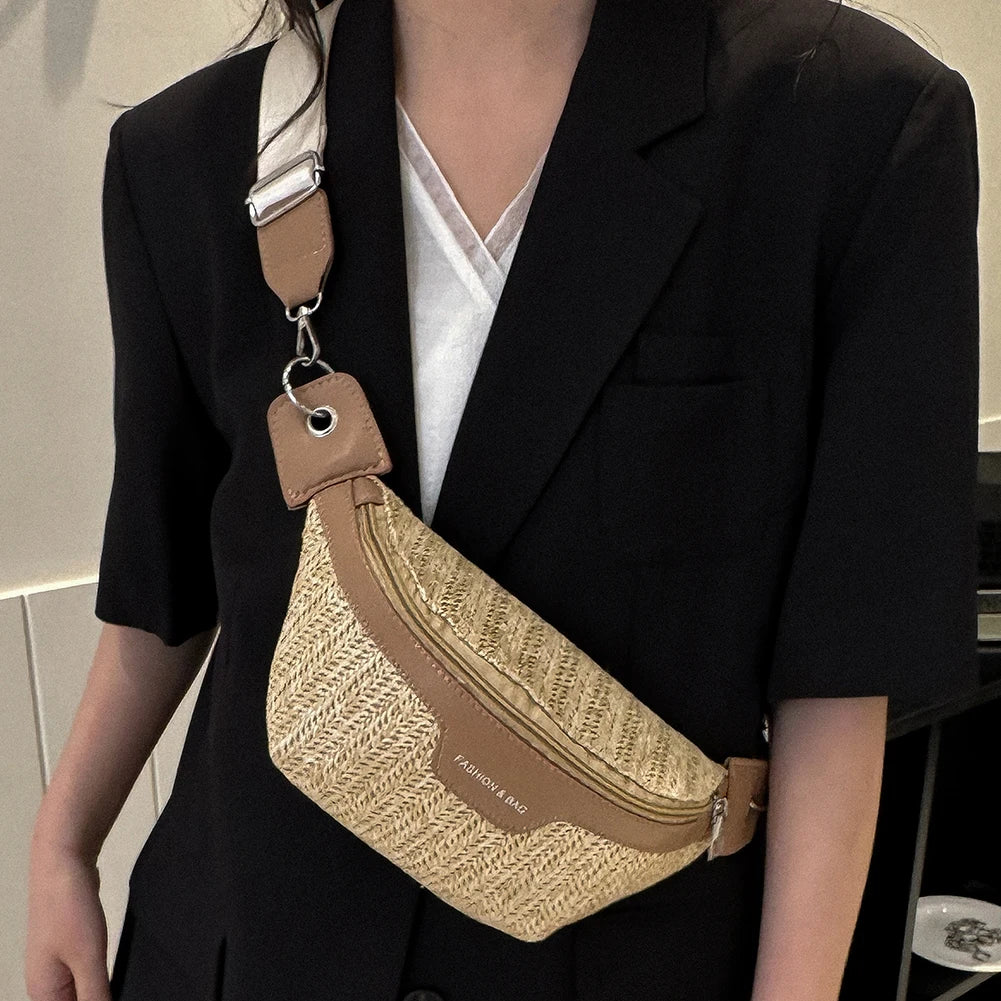 Women’s Summer Straw Shoulder Bag — Lightweight Breathable Messenger Tote with Wide Strap for Beach & Travel
