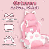 Cute Gaming Chair with Cat Ears – Ergonomic Computer Chair with Cat Paw Lumbar Cushion, Footrest & Headrest for Girls & Teens
