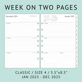 2025 Weekly & Monthly Planner Refill – 5.5" x 8.5" Classic Desk Size with Ruled Daily Blocks 📒