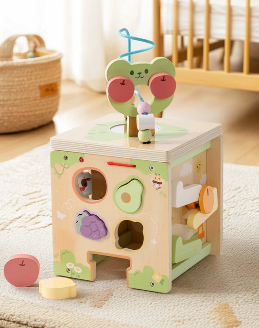 Robotime Wooden Montessori Activity Cube – 9-in-1 Educational Baby Learning Toy for Toddlers with Multiple Games