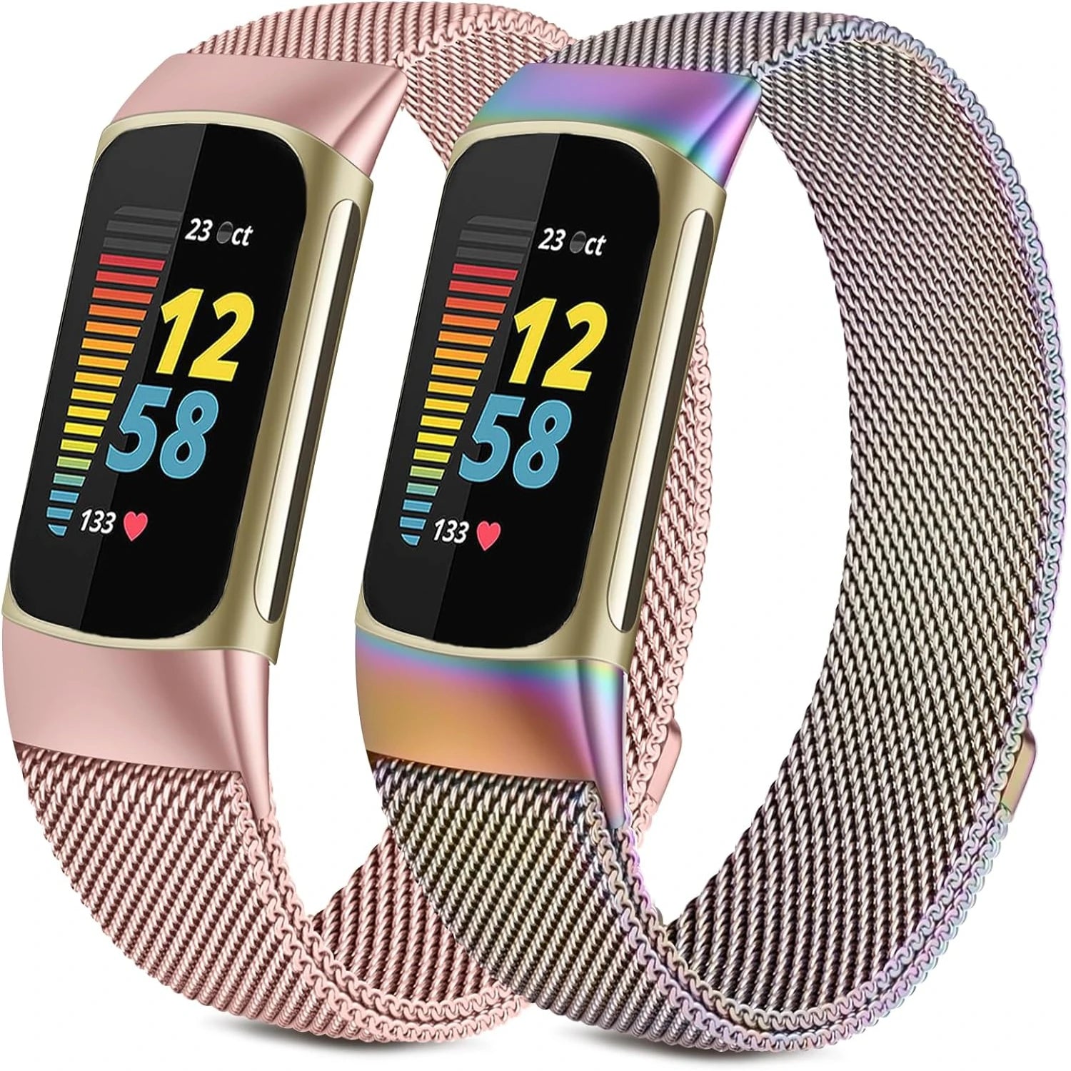 Chic Metallic Adjustable Stainless Steel Mesh Loop Replacement Straps (2-Pack) for Fitbit Charge 5 – Premium Style & Comfort