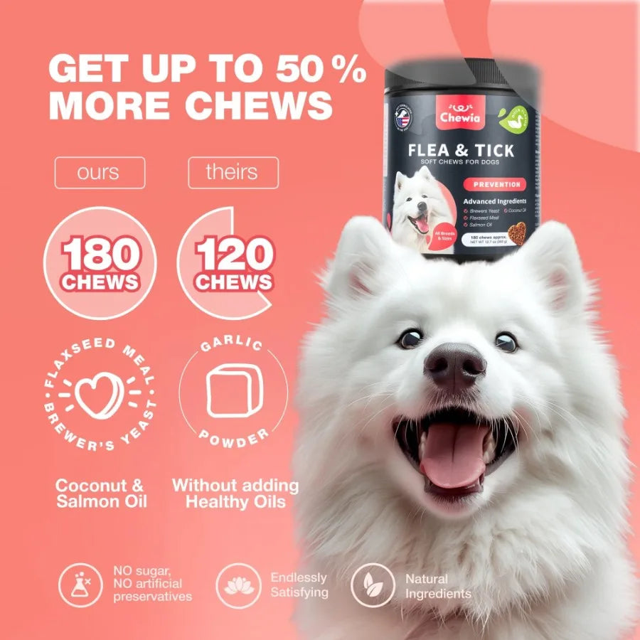 Dog Flea & Tick Treatment Chews – Natural Soft Chews for Flea & Tick Prevention, Immune Support & Year-Round Protection