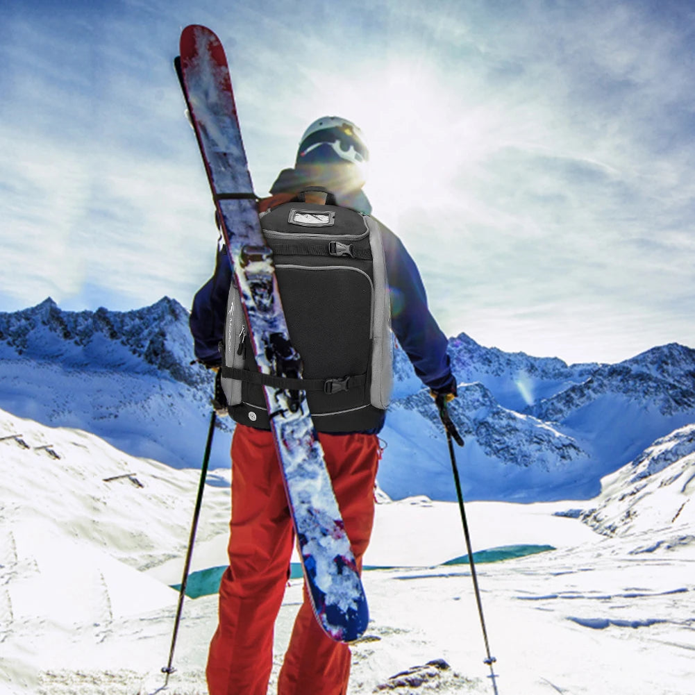 65L waterproof ski boot bag – large skiing backpack with helmet & clothing compartments, durable rucksack for accessories