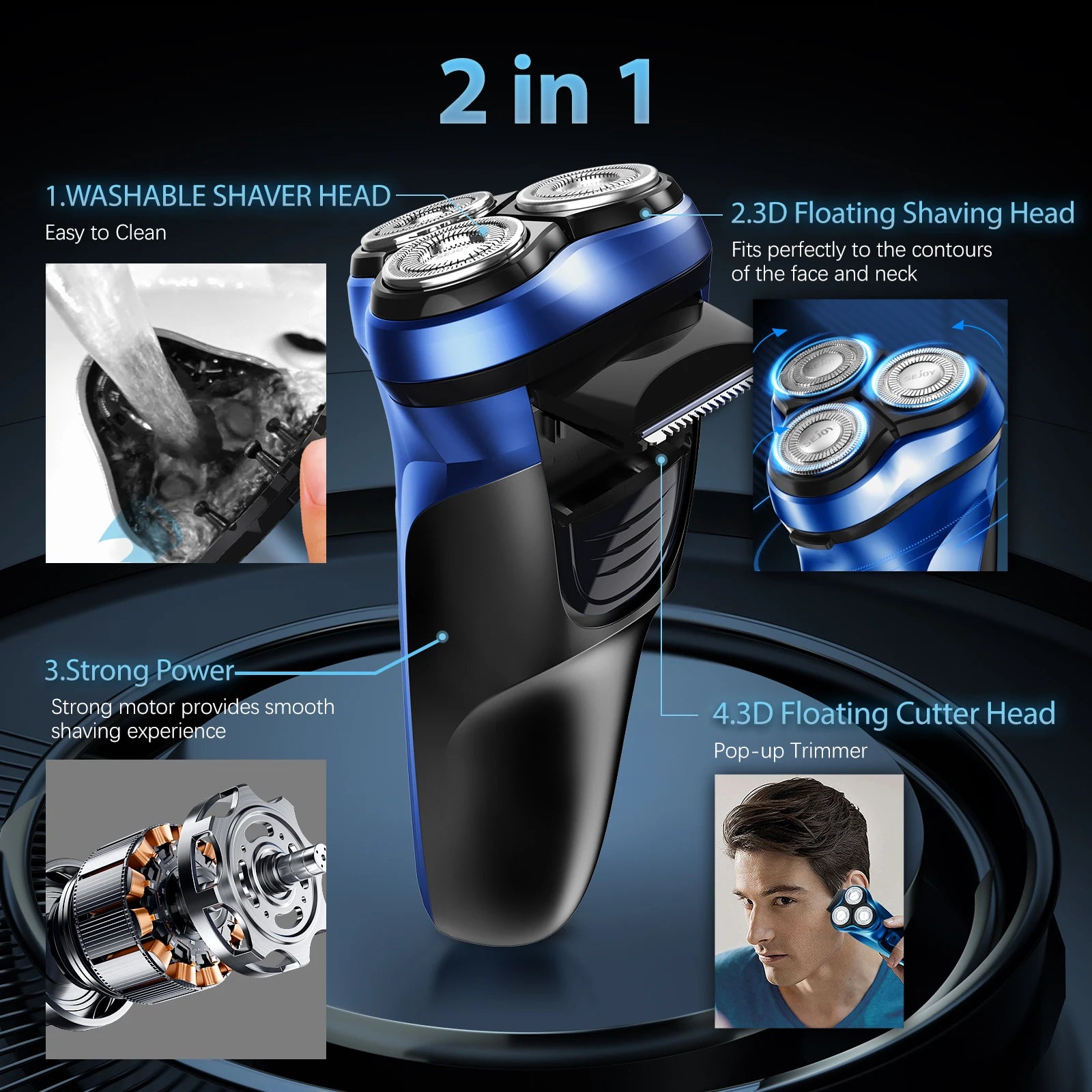 Sejoy Electric Razor – USB‑C Rechargeable Rotary Shaver with 3D Floating Heads & Pop‑Up Trimmer for Travel 🧳🪒