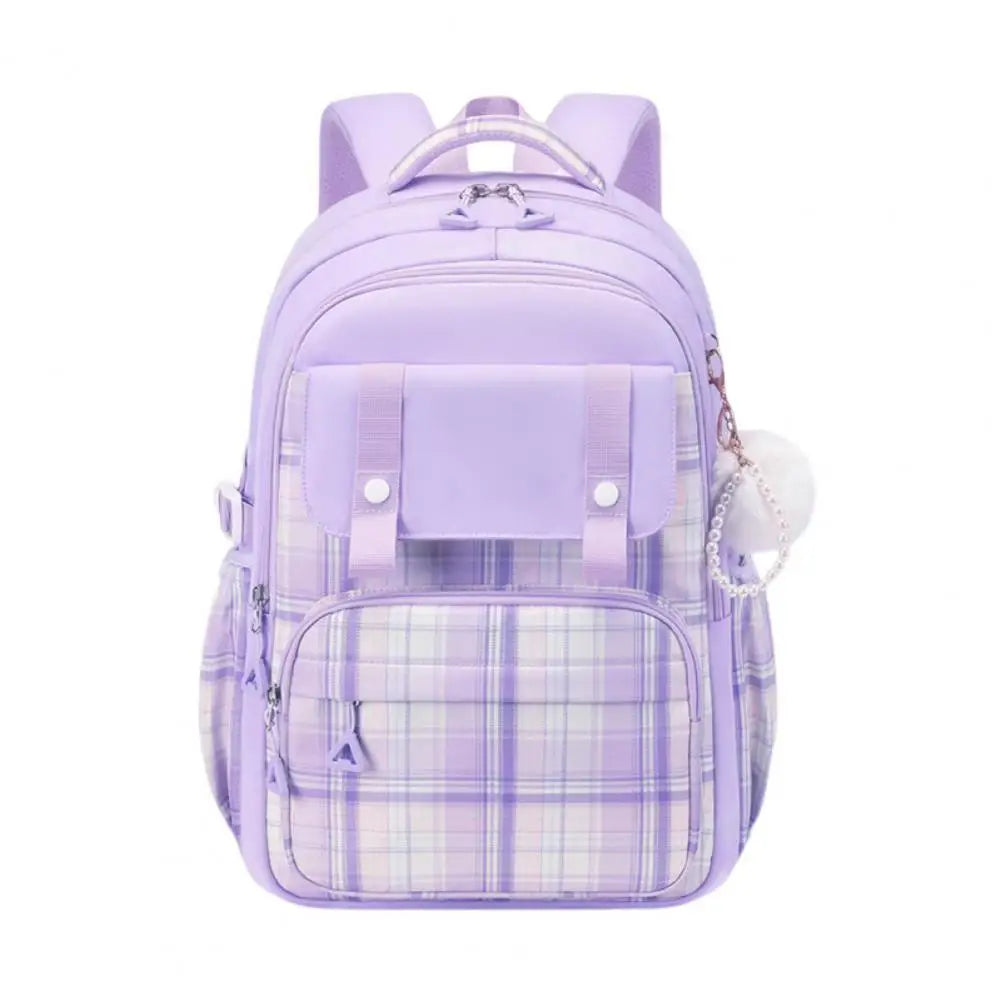 Oxford Fabric Sweet-Color Student Backpack with Plush Doll Pendant – Multi-Compartment School Bag 🏫 🎀